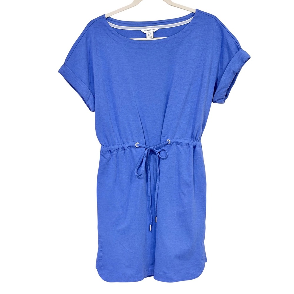 Tommy Bahama Womens T-Shirt Dress Blue Medium Drawstring Waist Coastal Casual - Picture 2 of 6
